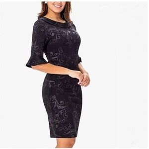 NWT Noctflos Retro Floral Trumpet Bell Sleeve Vintage Business Sheath Dress L‎